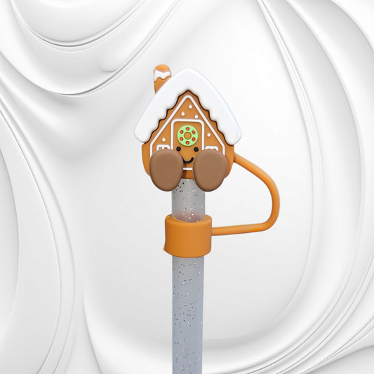 Cute Gingerbread House 3D Silicone Straw Topper