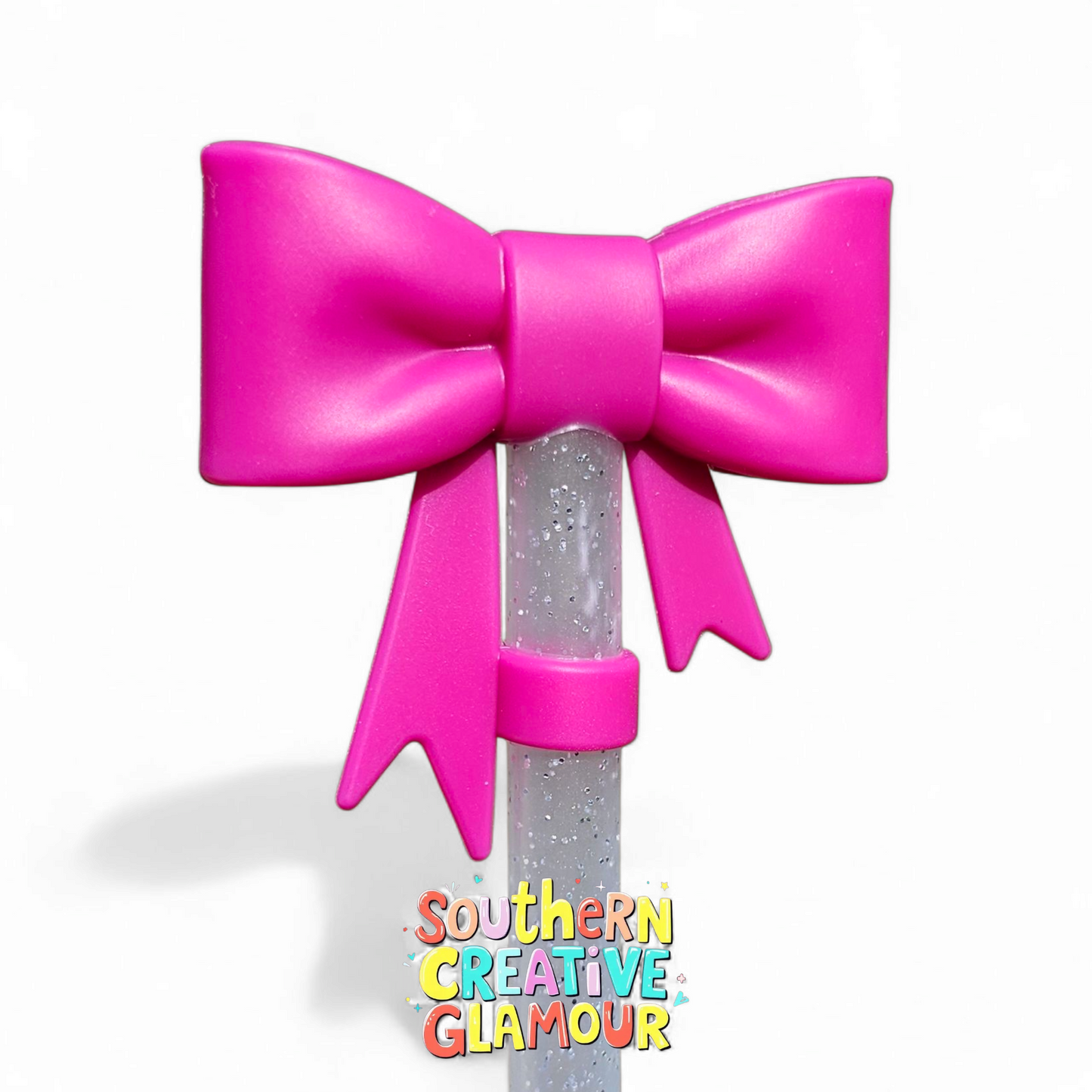 Berry Truffle Pink 3D Ribbon Bow Silicone 10mm Straw Topper by Southern Creative Glamour 
