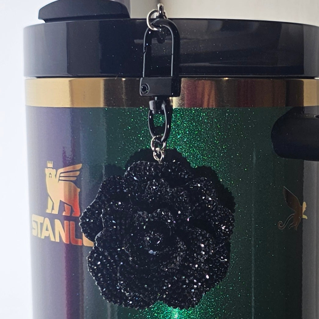 Luxury Glitter Rose Tumbler Charm  - Black