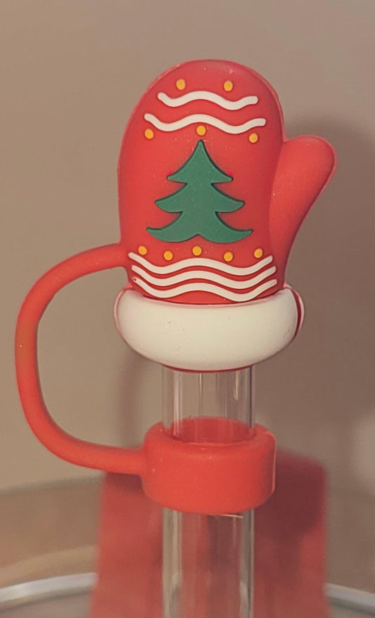 Holiday Red Mitten Christmas Silicone 3D Straw Topper - Southern Creative Glamour