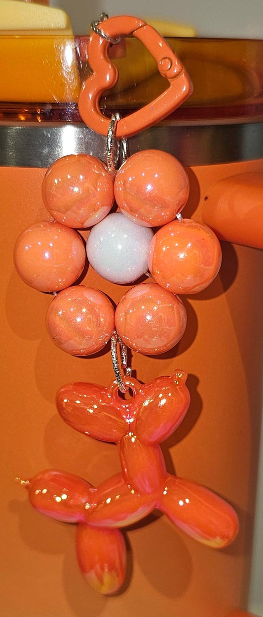 Orange Balloon Dog with Beaded Flower Charm 