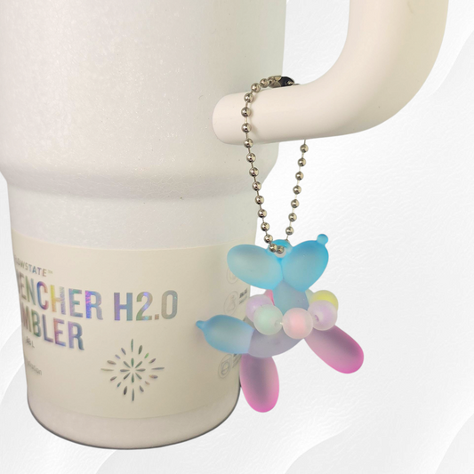 Purple & blue Ombre Balloon Dog wearing a beaded necklace tumbler charm. 