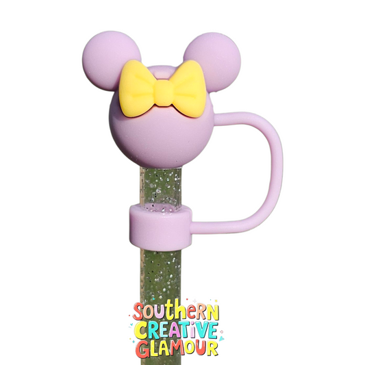 Purple Minnie Mouse 3D Silicone 10mm Straw Topper by Southern Creative Glamour 