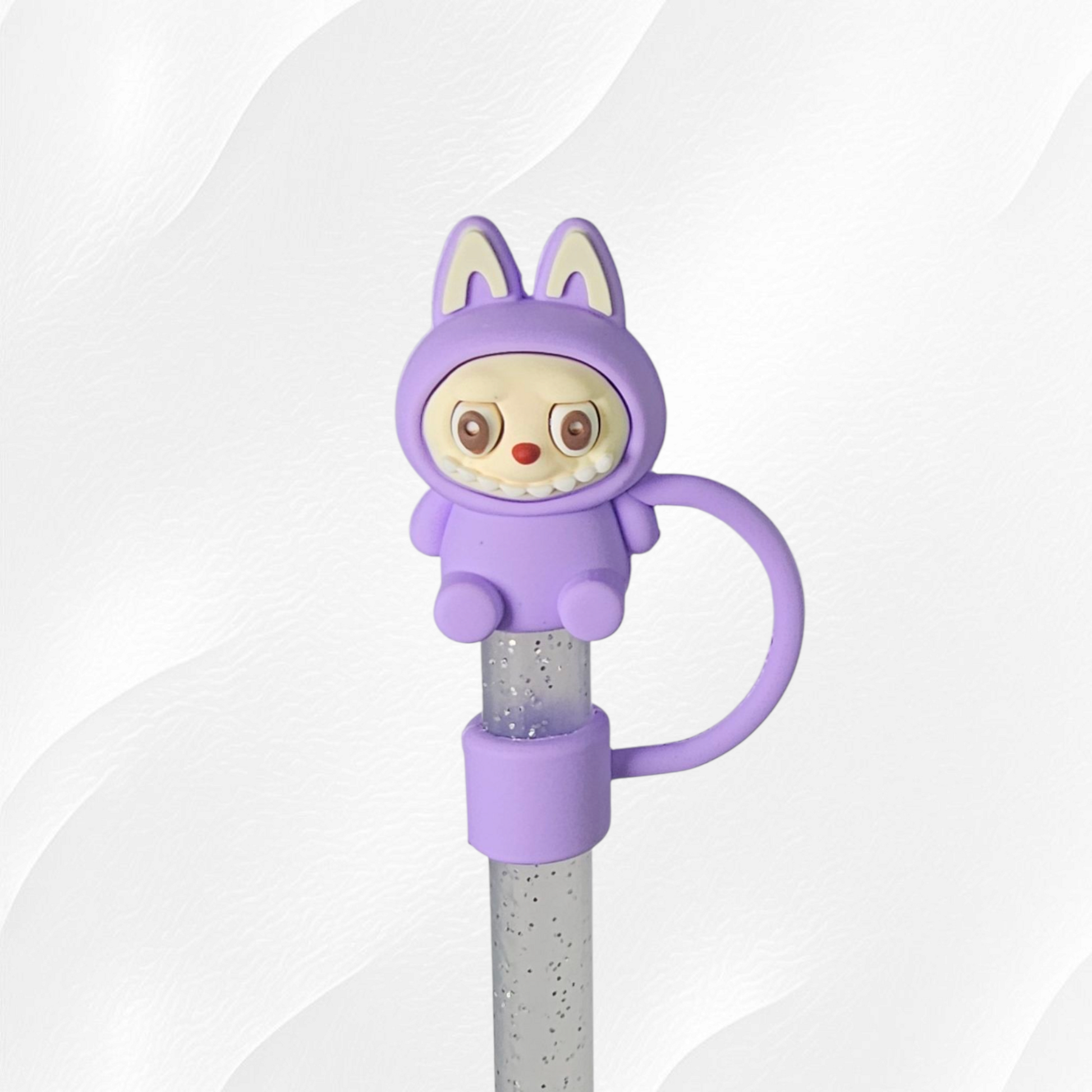 Purple Labubu inspired 3D Silicone Straw Topper. 
