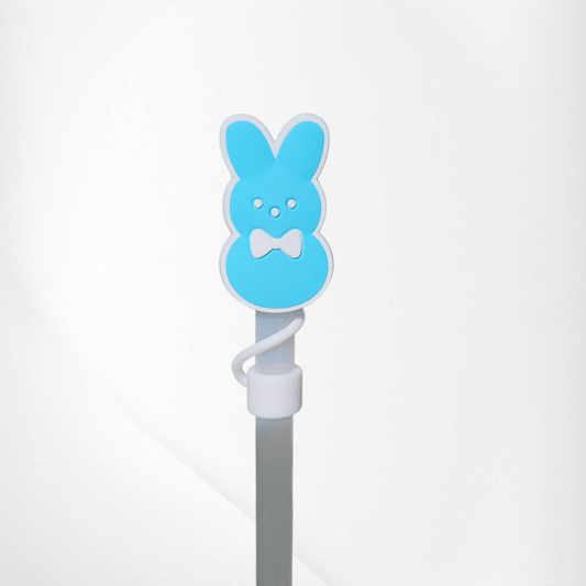 Blue Boy Peeps inspired Easter Bunny 2D Silicone Straw Topper  - Straw Cover. 