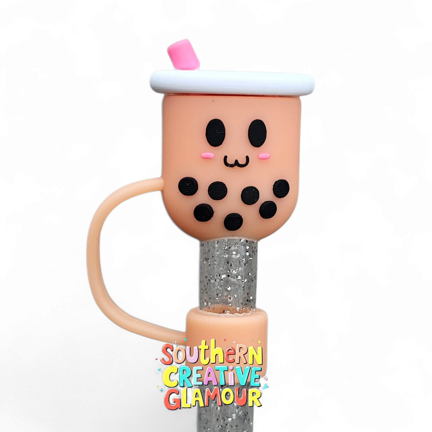Orange Boba Tea 3D Silicone 10mm Straw Toppers by Southern Creative Glamour 