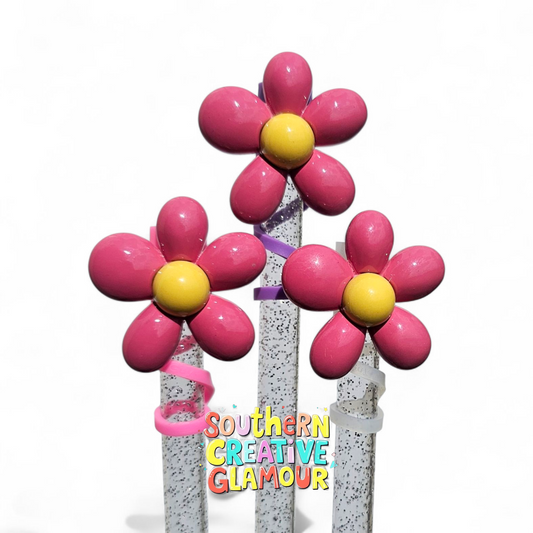 Pink Daisy Silicone 10mm Straw Toppers by Southern Creative Glamour 