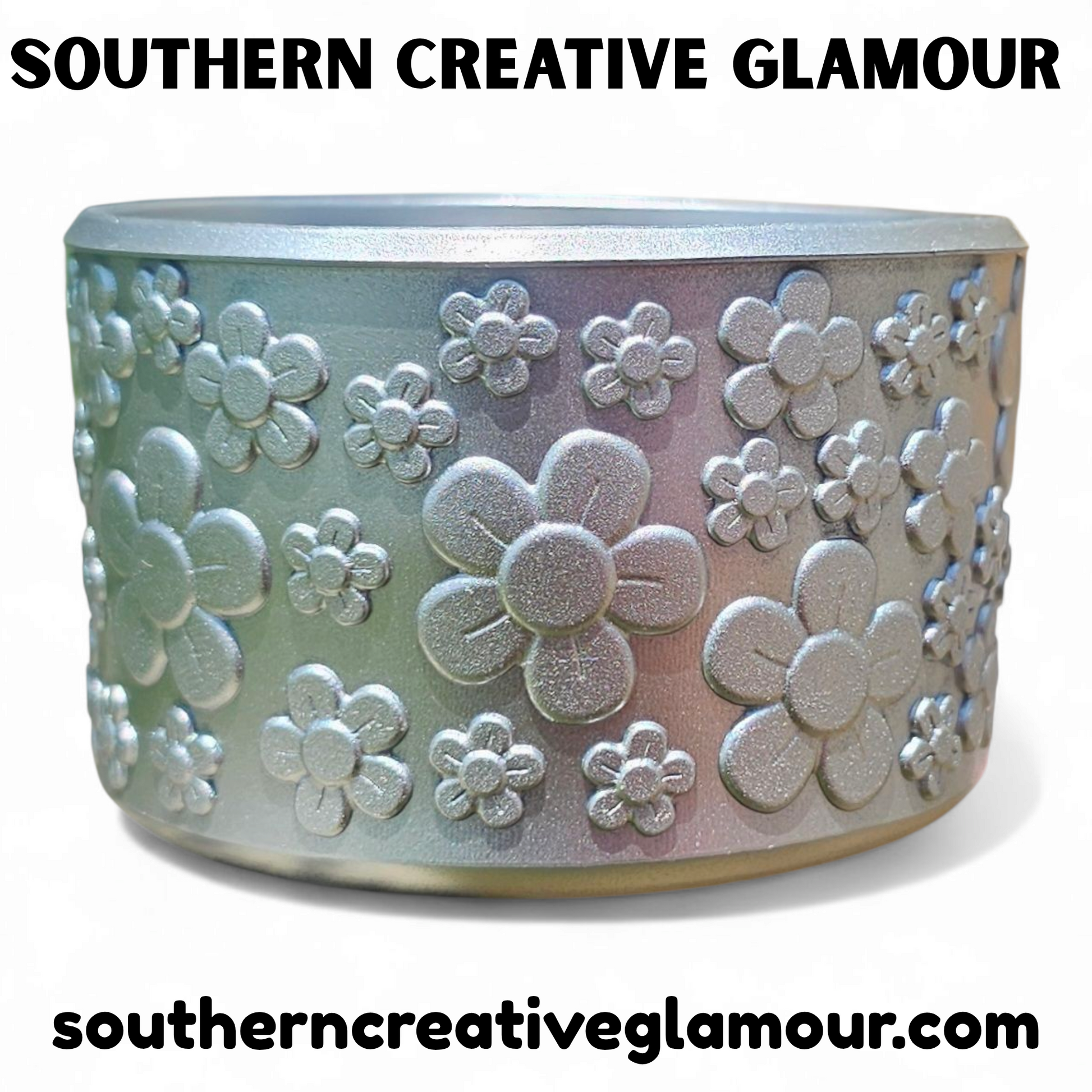 Silver Shimmer 3D Flower Textured Silicone Tumbler Boot by Southern Creative Glamour 