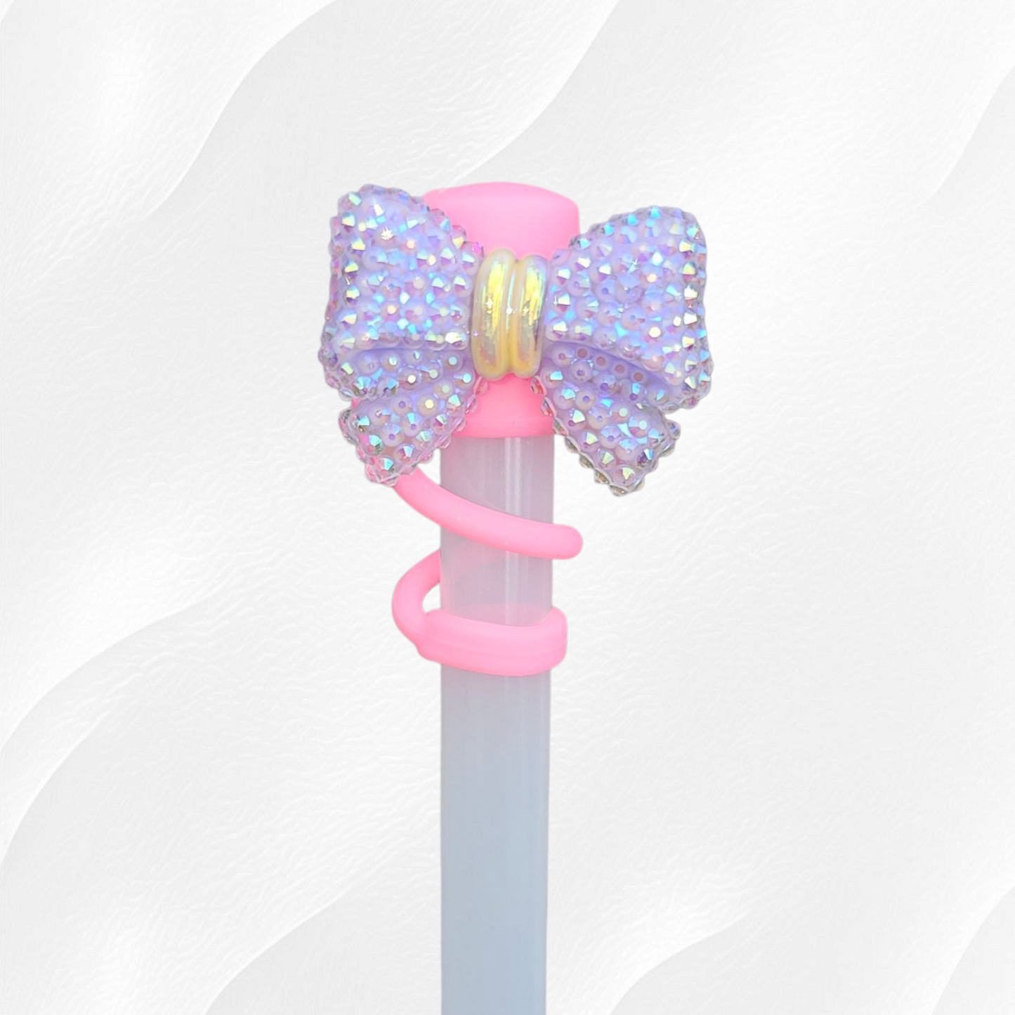 Purple and Pink Glitter Bow Silicone Straw Topper  - Straw Cover. 