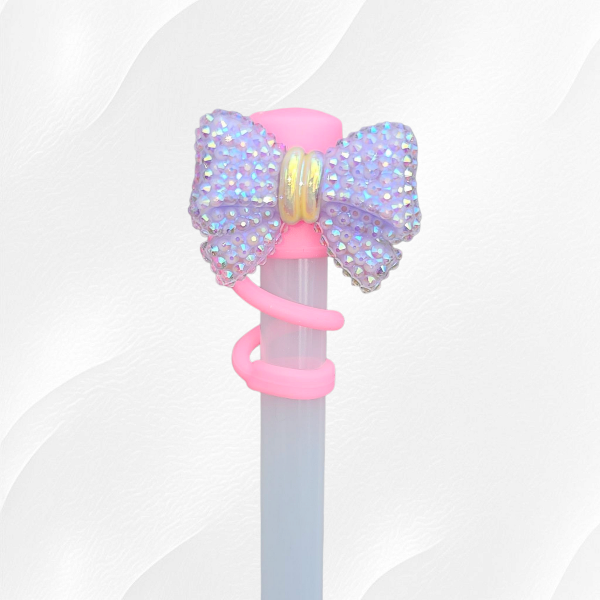 Purple and Pink Glitter Bow Silicone Straw Topper  - Straw Cover. 