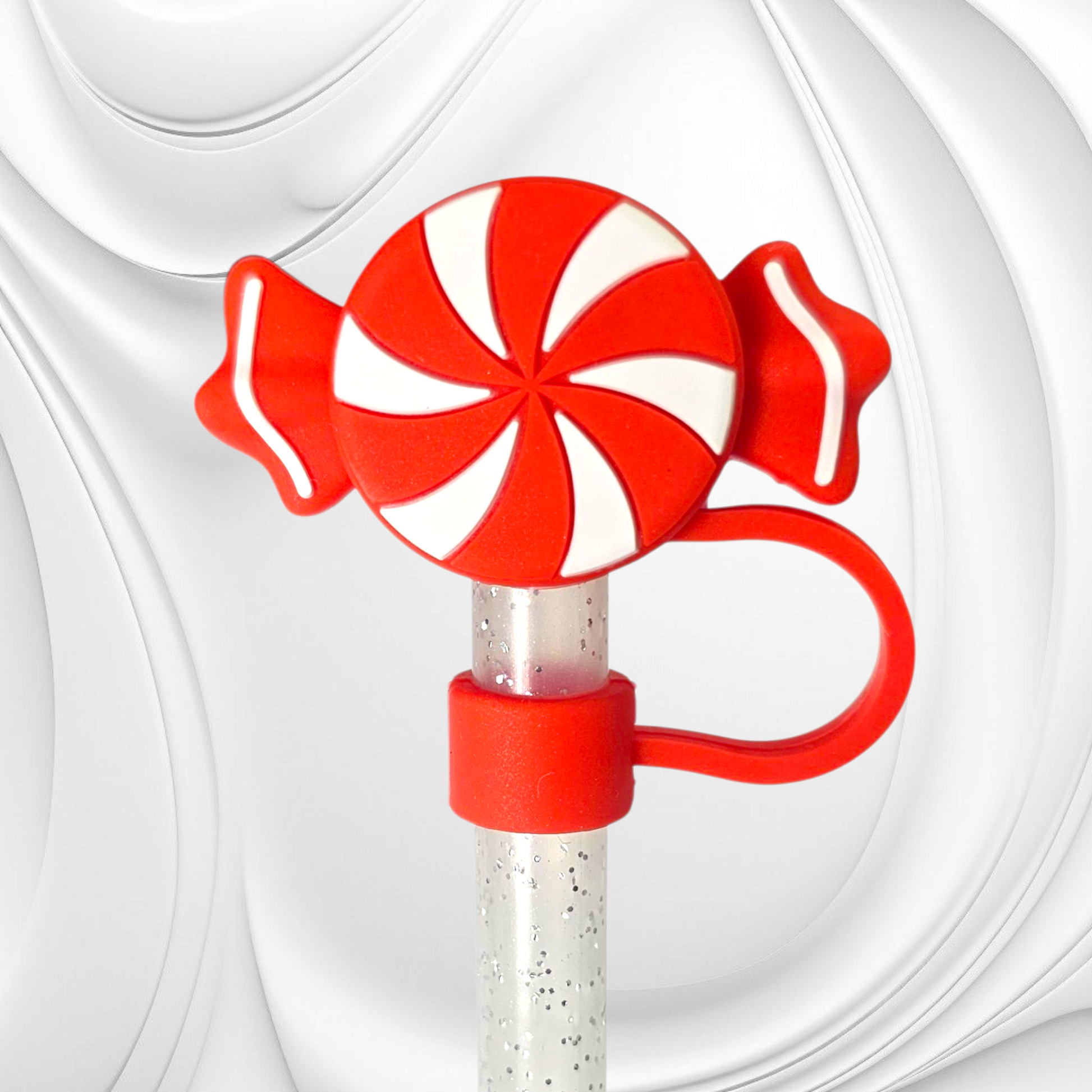 Red and White Candy 3D Silicone Straw Topper