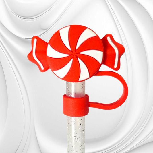Red and White Candy 3D Silicone Straw Topper