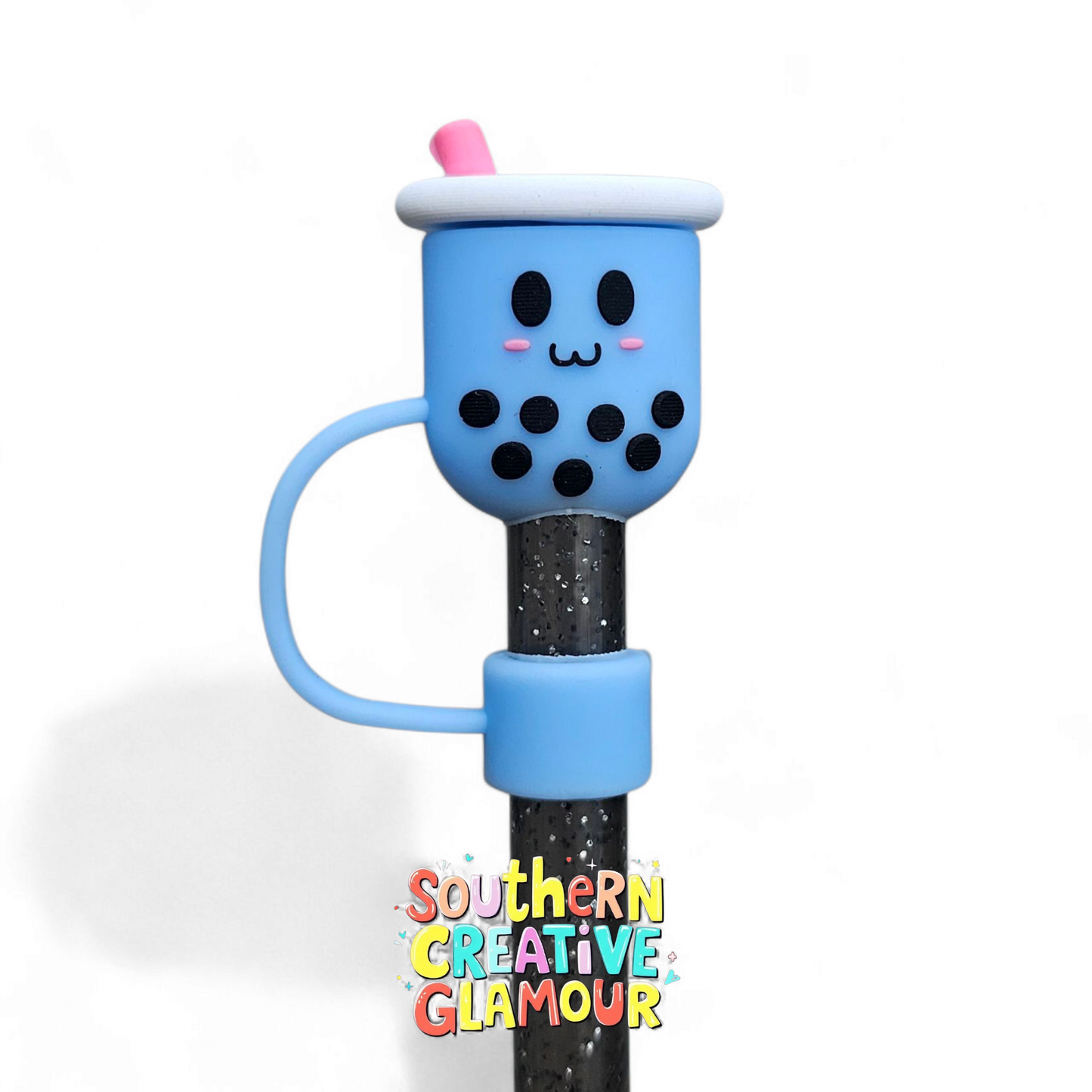 Blue Boba Tea 3D Silicone 10mm Straw Toppers by Southern Creative Glamour 