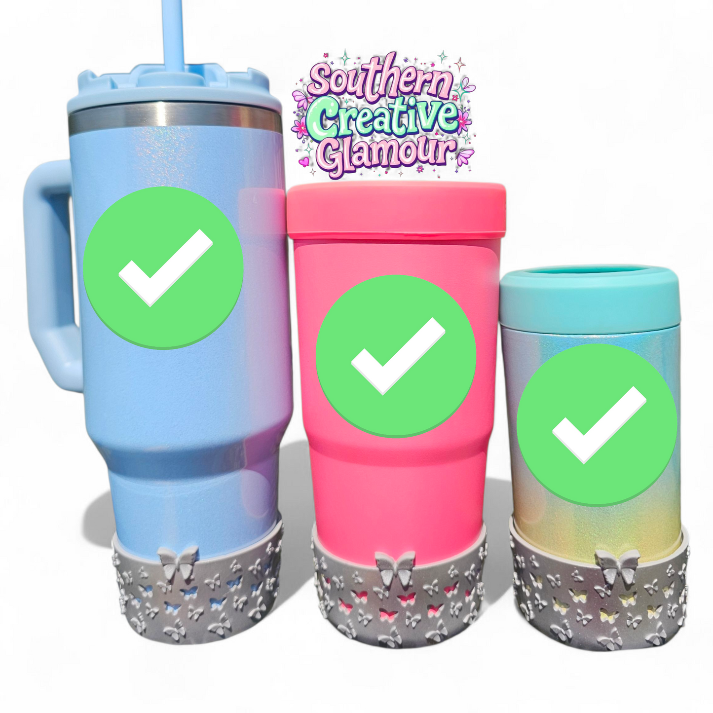 3D Butterfly Silicone Tumbler Boot  - Hot Pink Shimmer