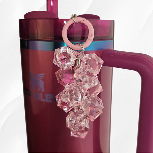 Pink Crystal Beaded Tumbler Charm. Use as a tumbler straw charm or tumbler cup handle charm. 