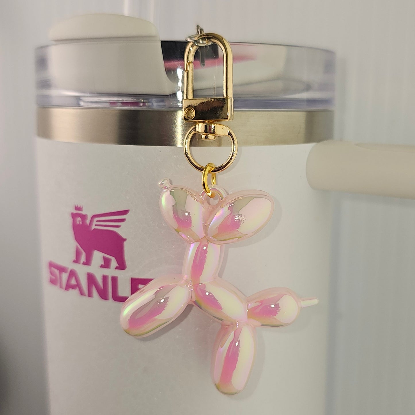 Blush Pink Balloon Dog tumbler charm wire gold swivel lobster clasp. 
