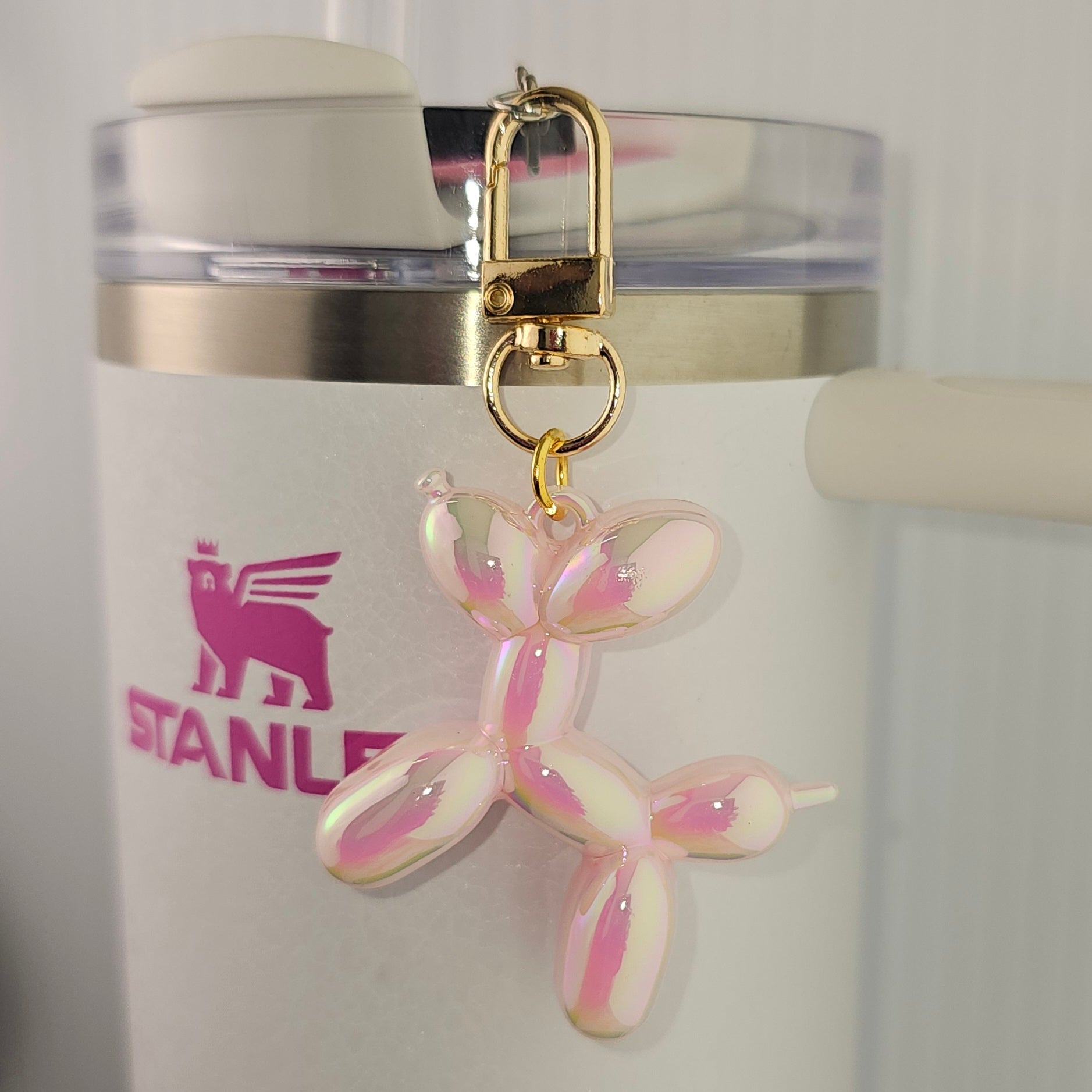 Blush Pink Balloon Dog tumbler charm wire gold swivel lobster clasp. 