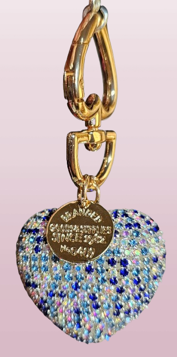 Rhinestone Heart Charm Pendant  - Gold & Blue