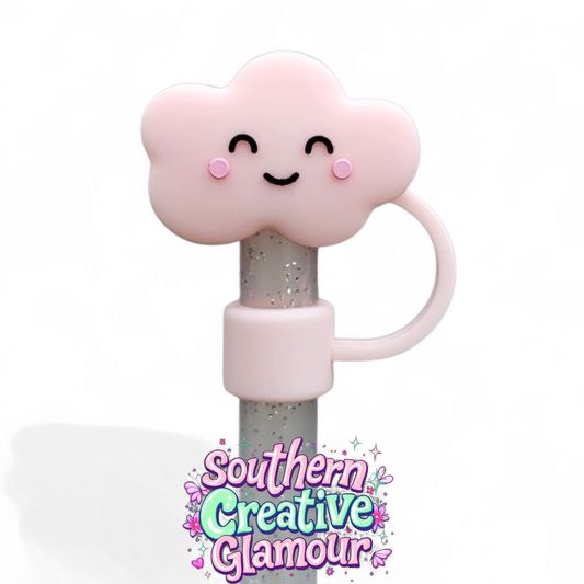 Pink Happy Cloud 3D Silicone 10mm Straw Toppers by Southern Creative Glamour 