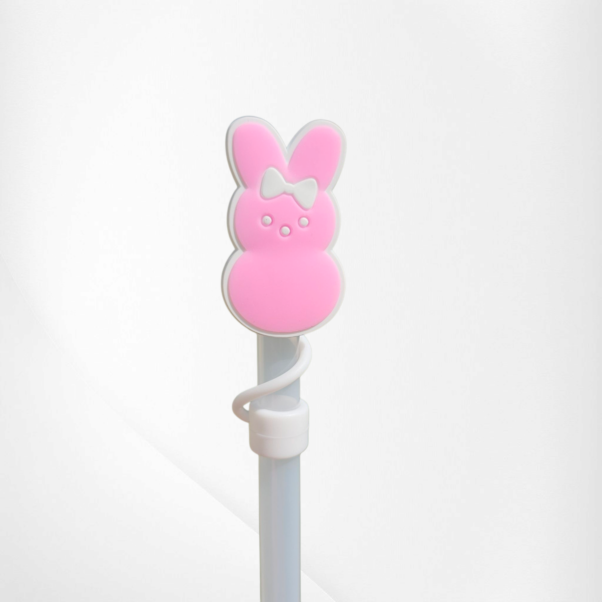 Sizzling Pink Peeps inspired Easter Bunny 2D Silicone Straw Topper  - Straw Cover. 