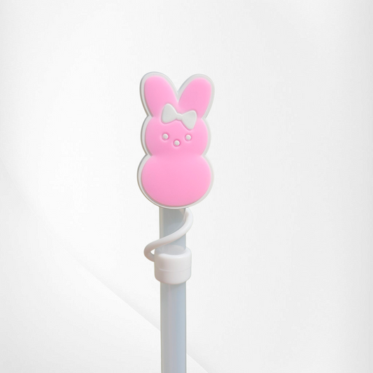 Sizzling Pink Peeps inspired Easter Bunny 2D Silicone Straw Topper  - Straw Cover. 