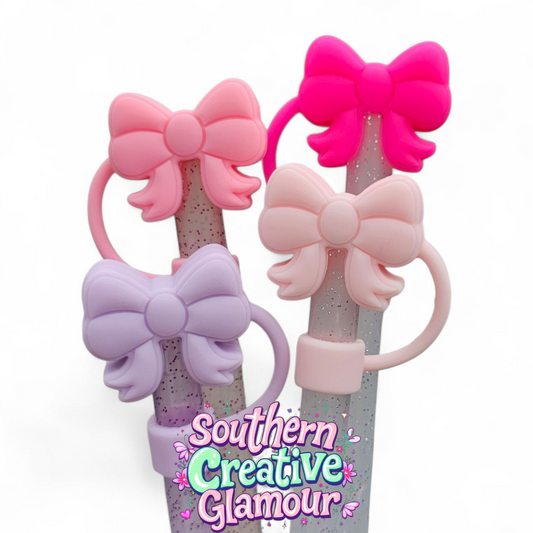 Girly Coquette 3D Ribbon Bow Silicone 10mm Straw Toppers by Southern Creative Glamour 