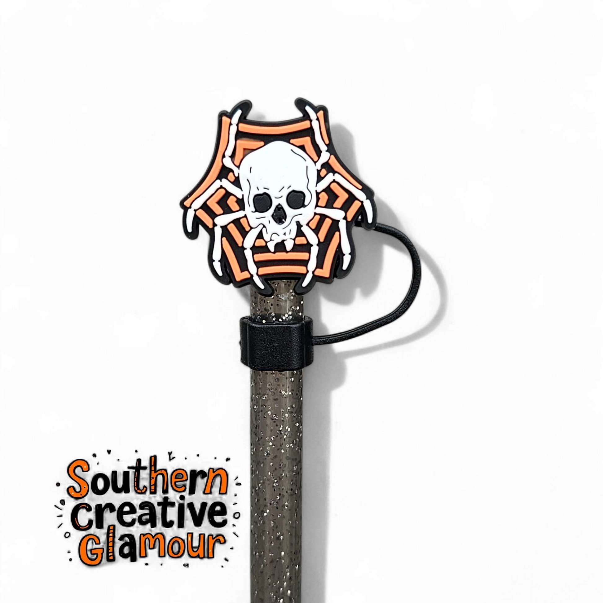 Skeleton x Spider Web Halloween Silicone 10mm Straw Topper by Southern Creative Glamour 