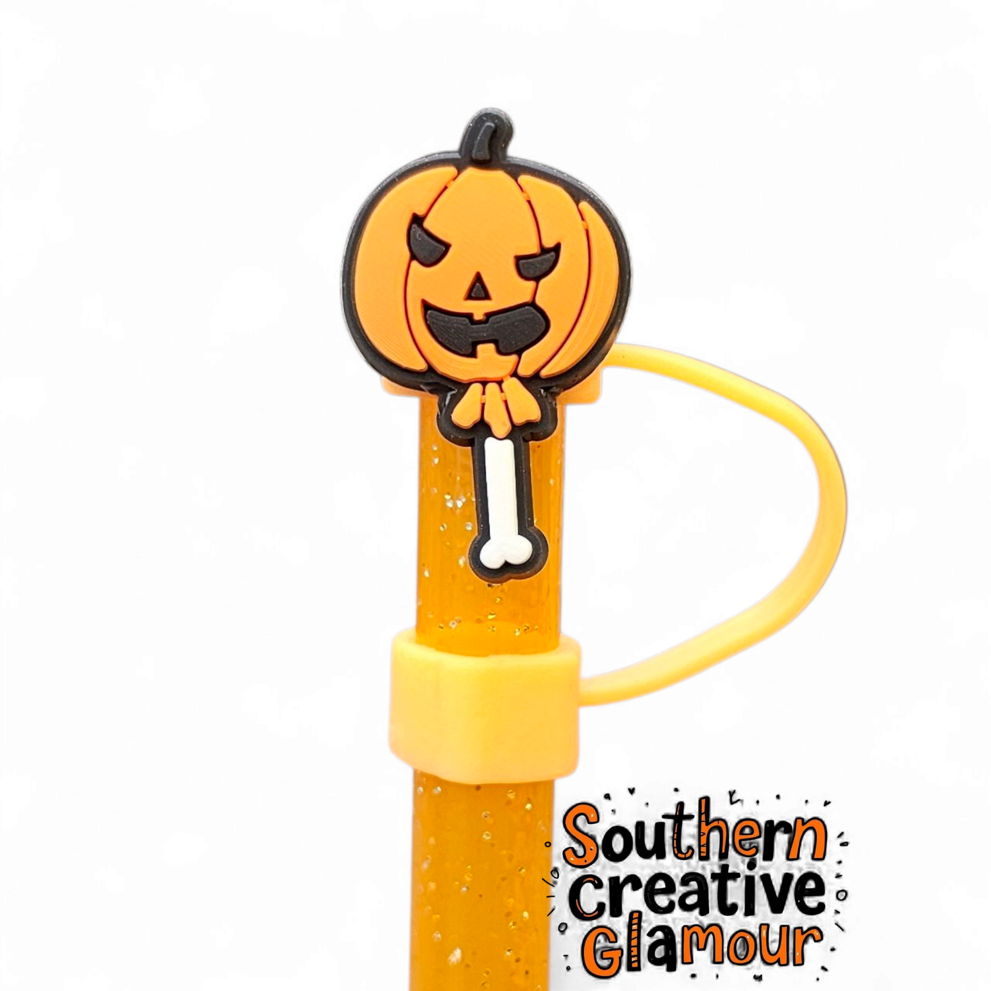 Pumpkin Candy Halloween Silicone 10mm Straw Topper by Southern Creative Glamour 