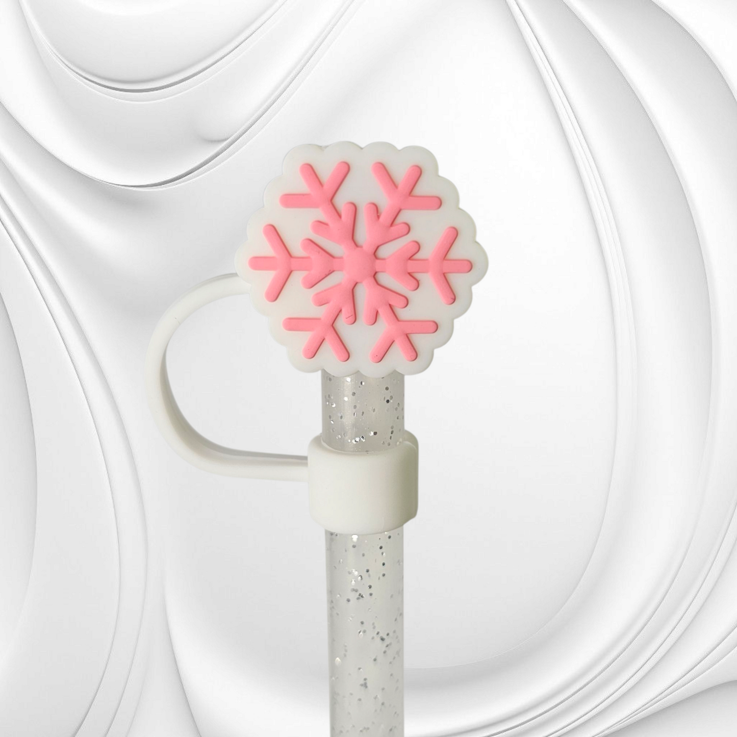 Winter Snowflake 3D Silicone Straw Topper  - Sizzling Pink & White