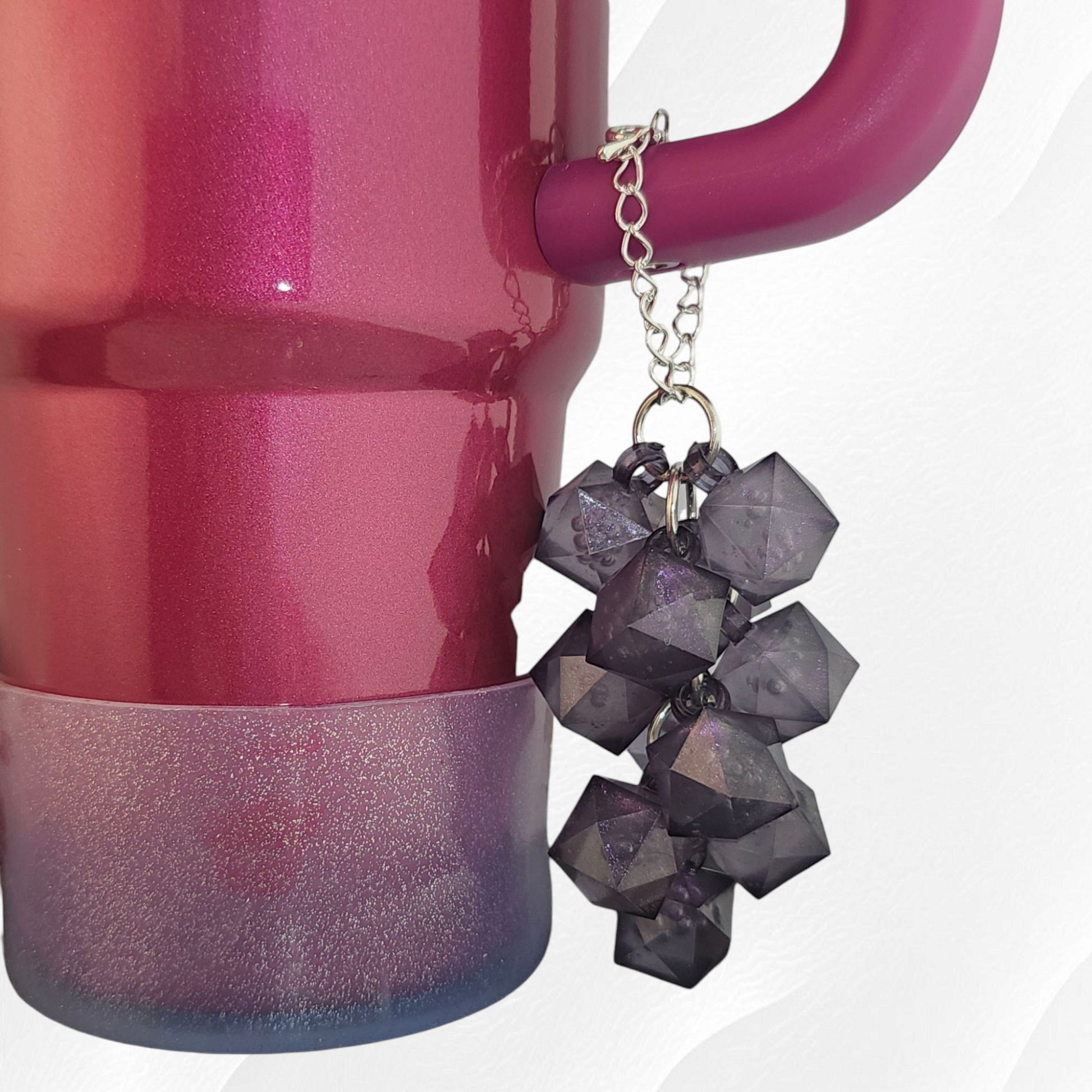 Plum Purple and Black Crystal Beaded Tumbler Charm. Use as a tumbler straw charm or tumbler cup handle charm. 