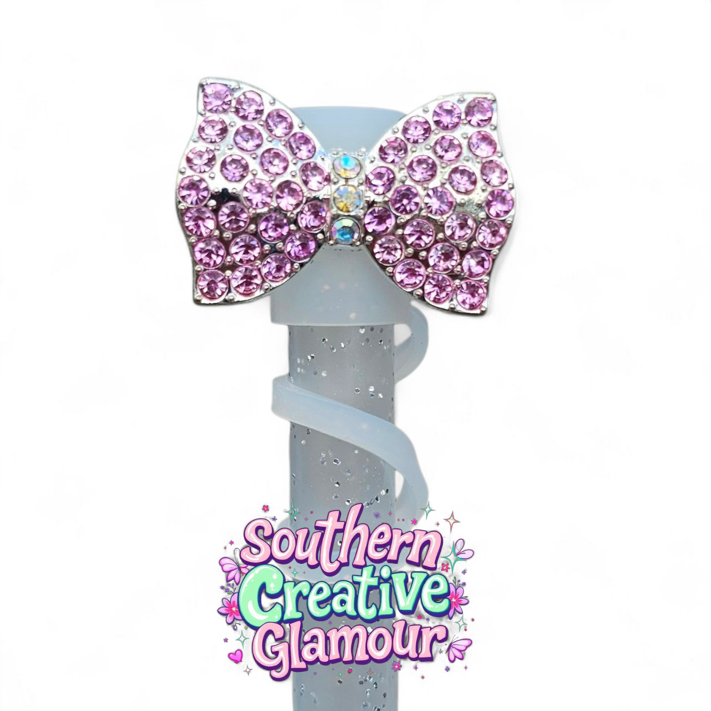 Purple Diamond Bow Tie Silicone 10mm Straw Toppers 