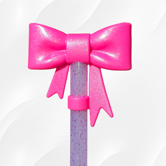 Pink Punch Shimmer Coquette Ribbon Bow 3D Silicone Straw Topper  - Straw Cover. Fits 10mm Straws and Stanley Straws. 
