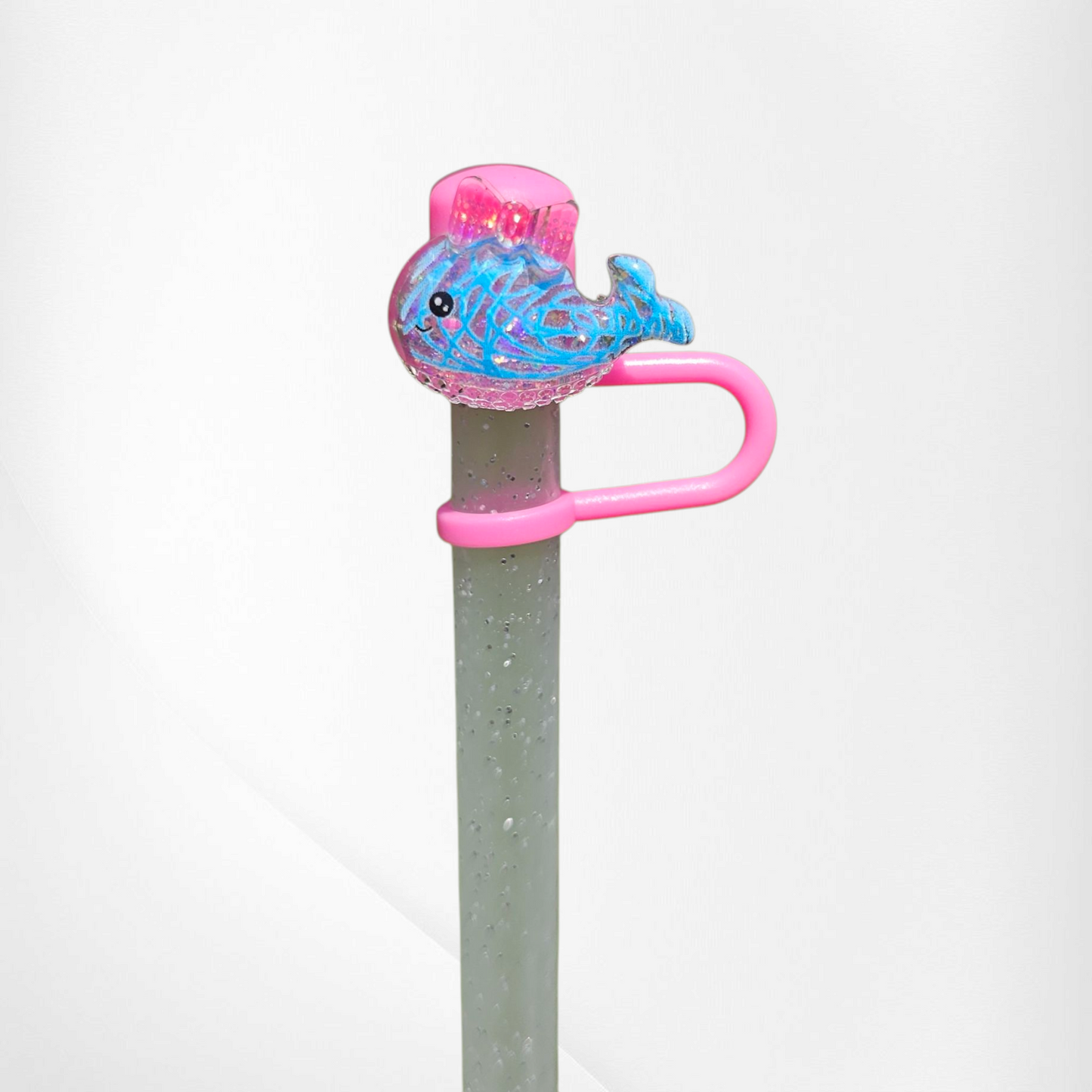 Blue whale silicone straw topper. 