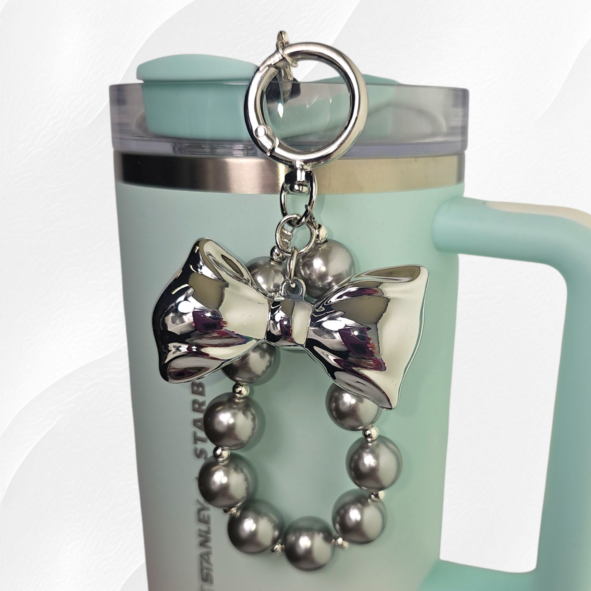 Bow & Pearl Tumbler Charm Bracelet  - Silver