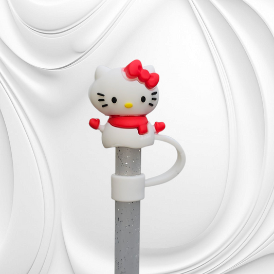 Winter  | Christmas White & Red Hello Kitty inspired 3D Silicone Straw Topper 