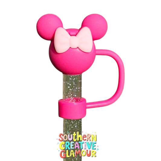 3D Minnie Mouse Silicone 10mm Straw Topper  - Hot Pink