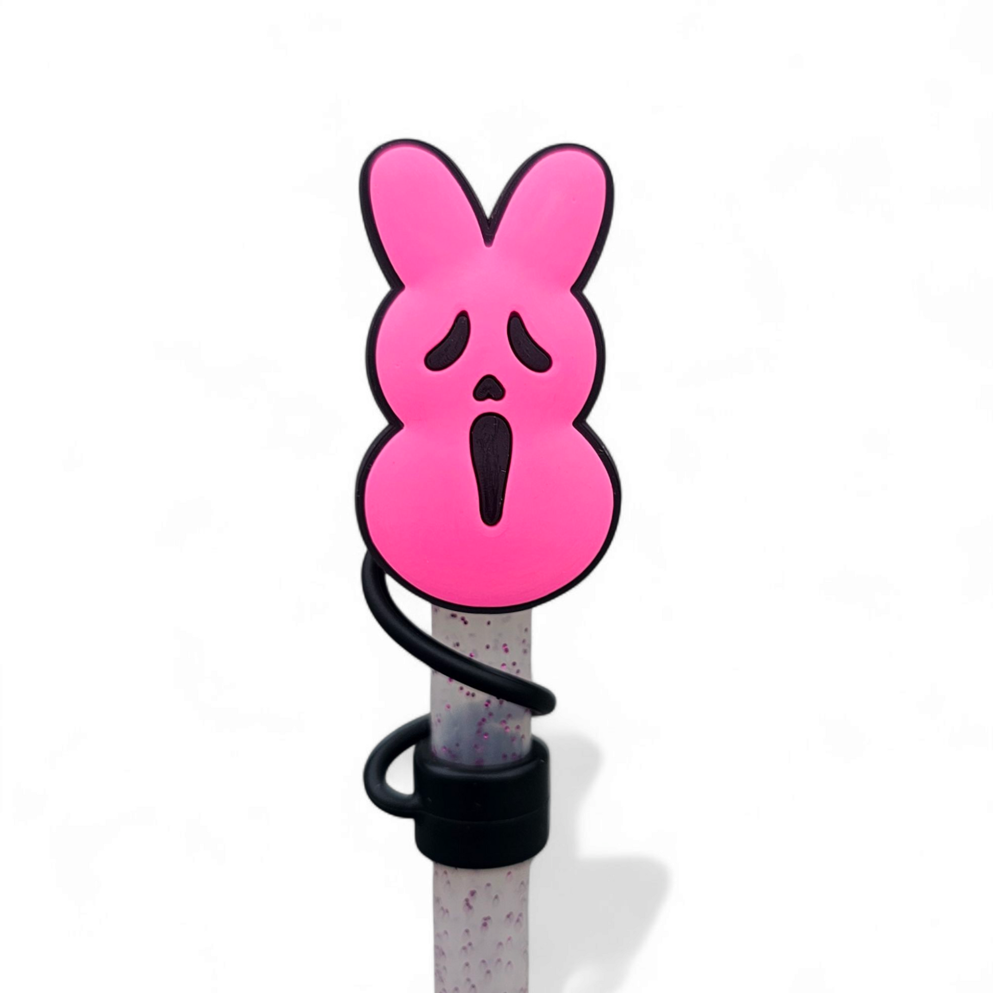 Hot Pink Ghost Face x Peeps Halloween Silicone 10mm Straw Topper by Southern Creative Glamour 