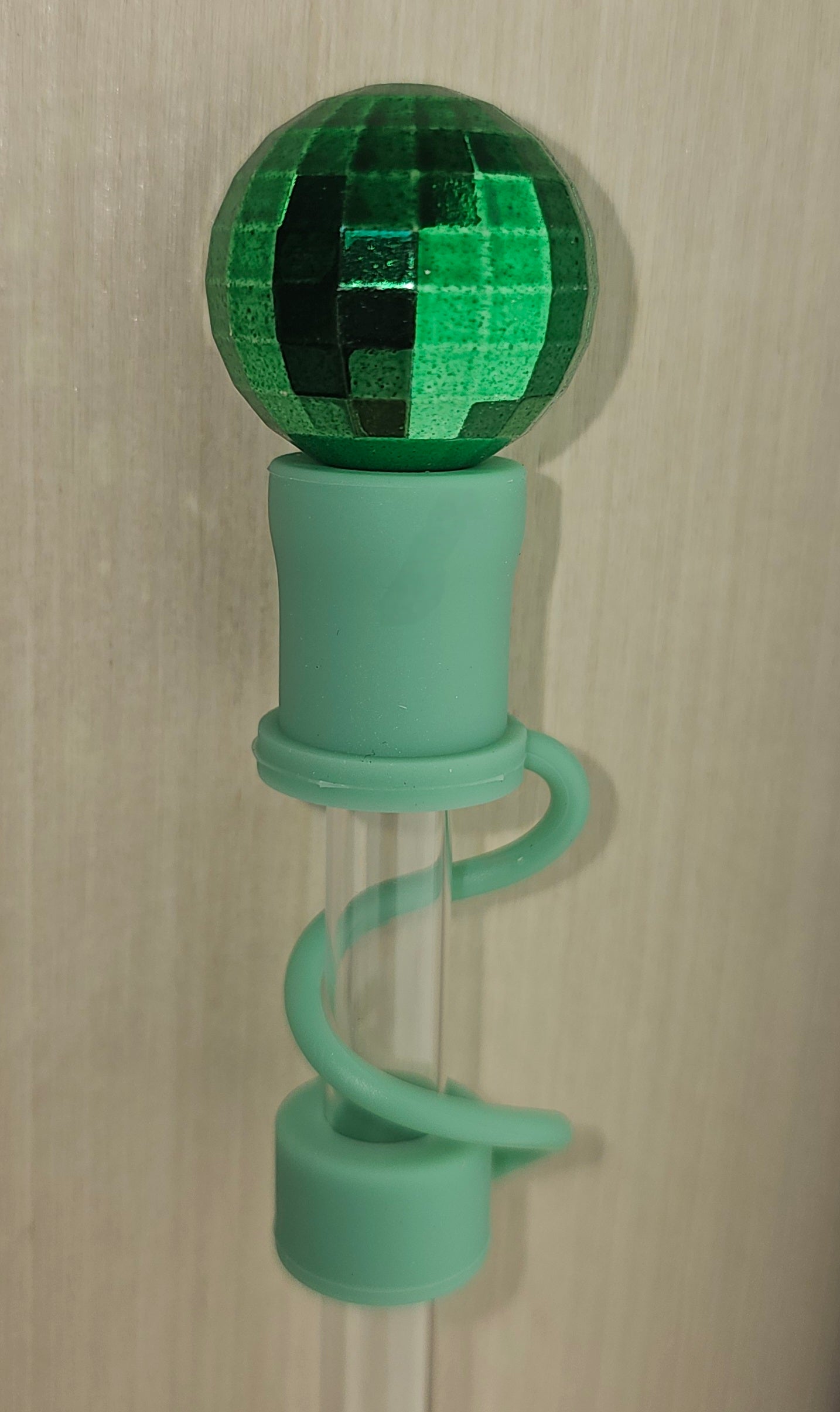 Elphaba Green Mirror Ball - Disco Ball 3D Silicone Straw Topper  - Straw Cover  - Straw Cap 