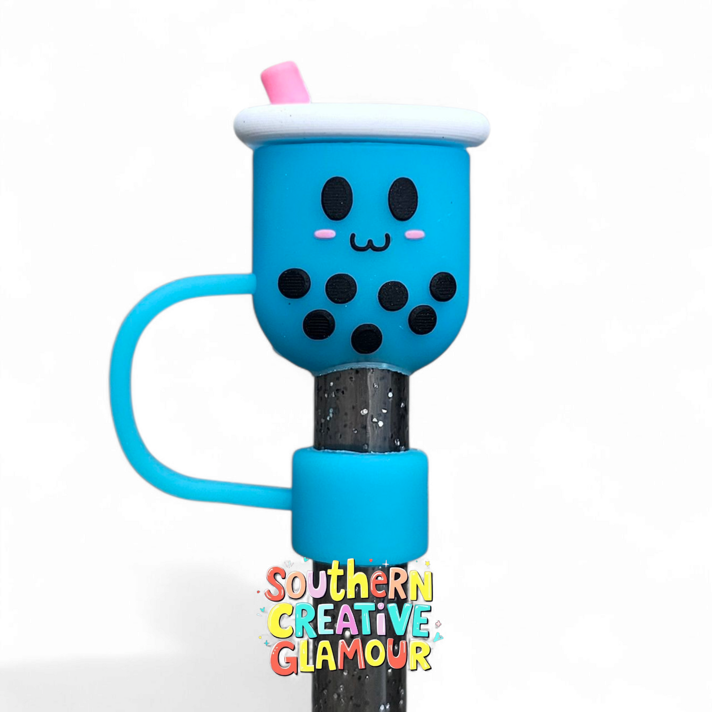 Blue Boba Tea 3D Silicone 10mm Straw Toppers by Southern Creative Glamour 