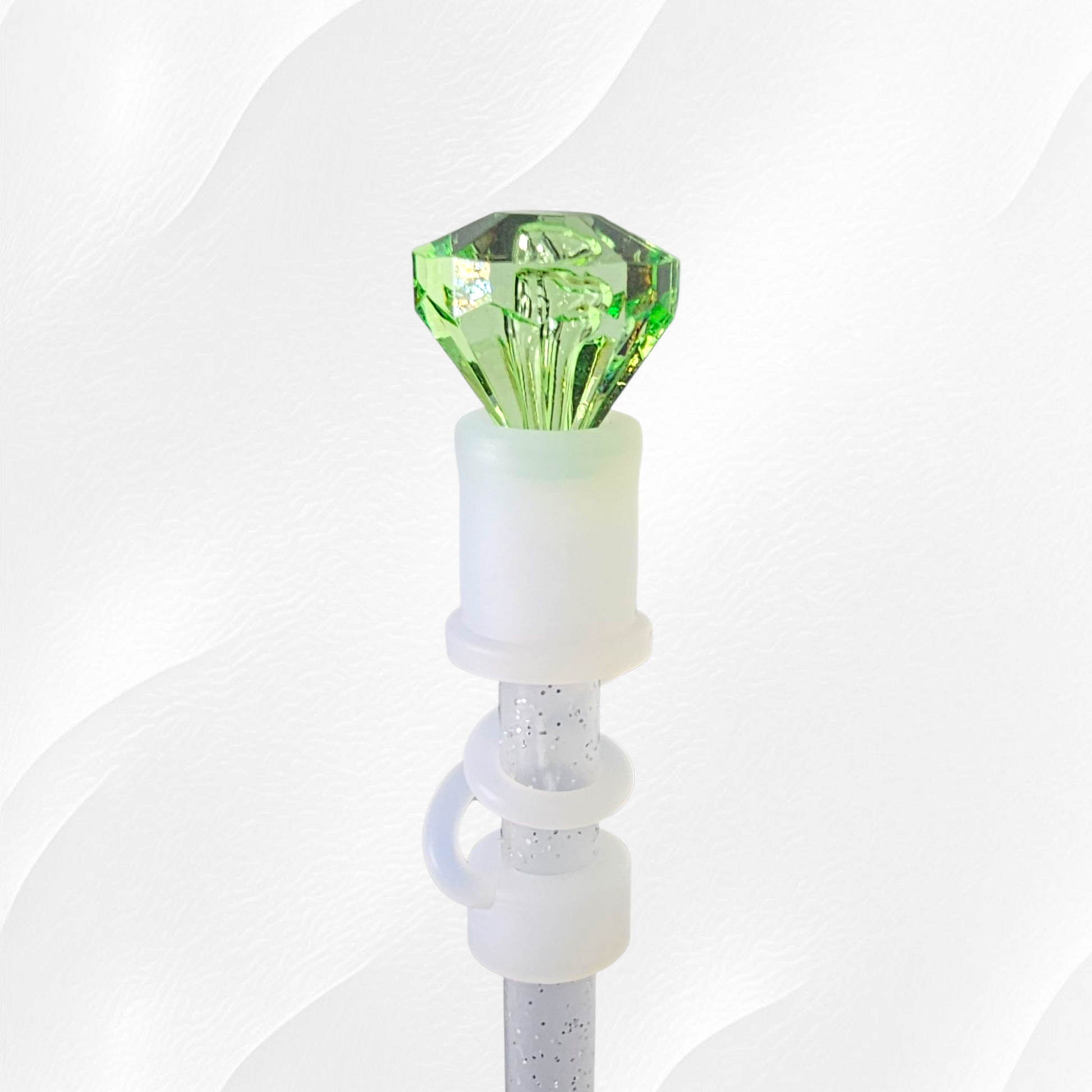 Green Diamond with semi-transparent silicone straw topper base. 