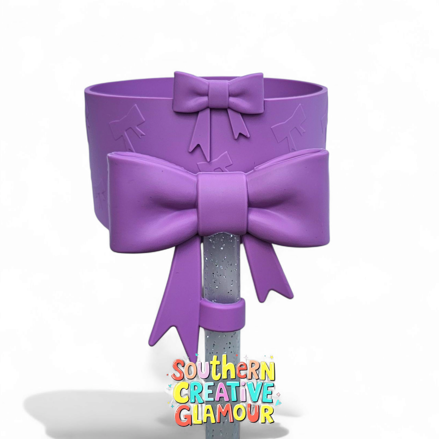 Orchid Purple 3D Bow Silicone Tumbler Boot & 3D Orchid Purple 3D Bow Straw Topper Set by Southern Creative Glamour 
