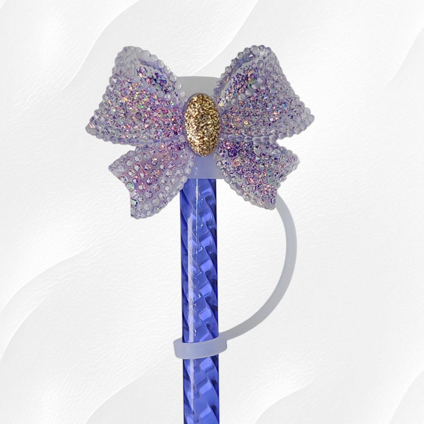 Purple Glitter Bow Silicone Straw Topper 