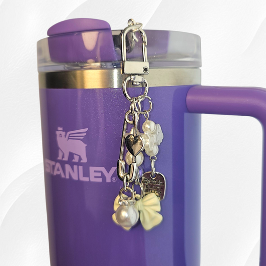 Coquette Bow & Pearl Tumbler Charm  - White