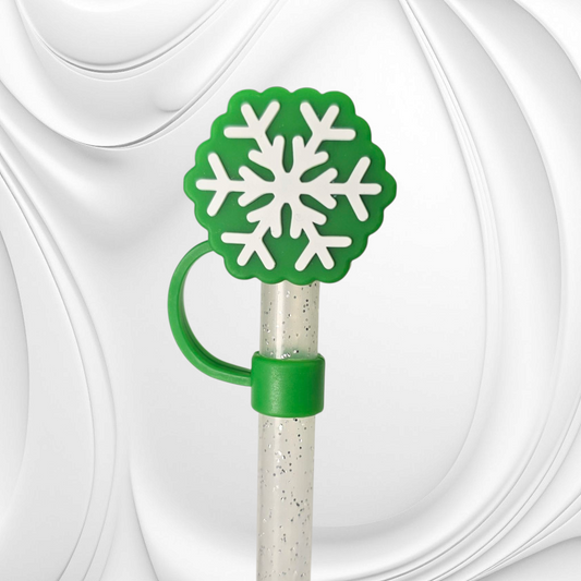 Green Snowflake 3D Silicone Straw Topper 