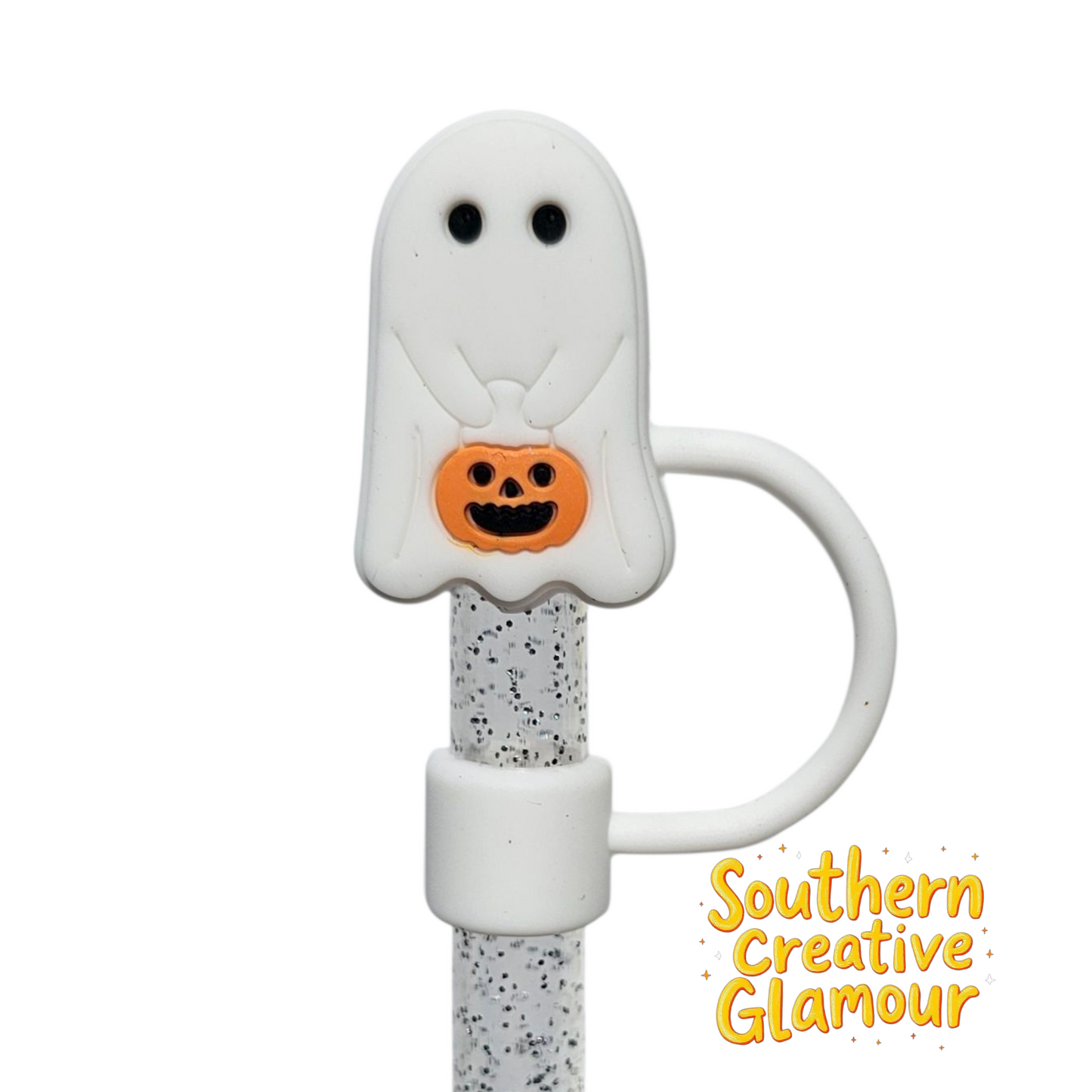 Trick-or-Treat Ghost 10mm Silicone Straw Topper