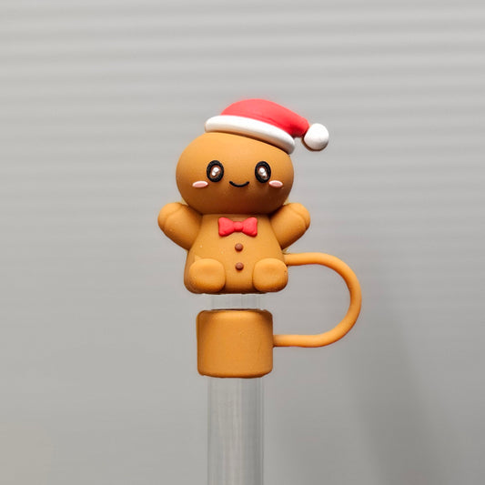 Christmas Gingerbread Man Silicone Straw Topper  - Straw Cover 