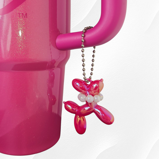 Pearlescent Balloon Dog Cup Handle Charm - Barbie Pink