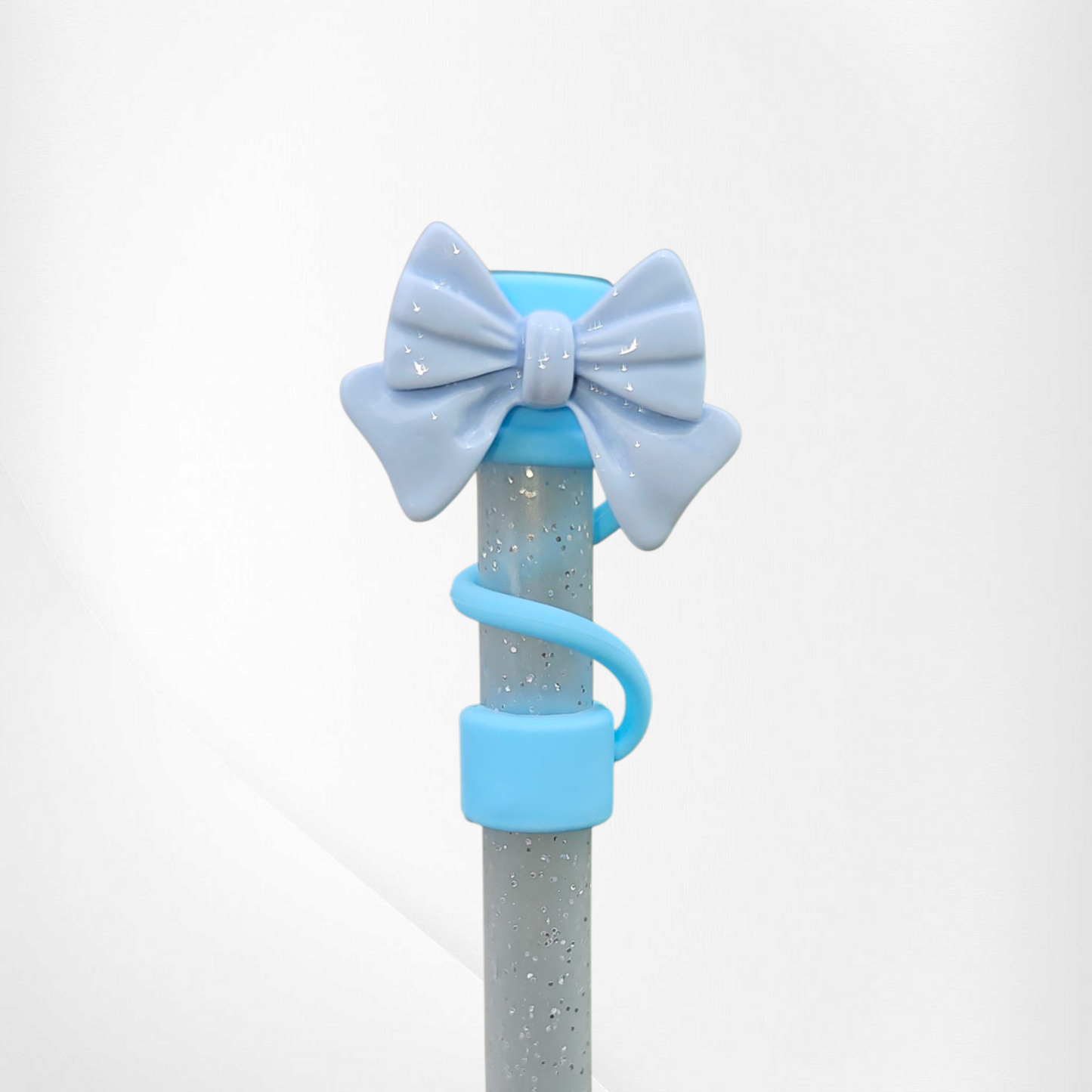 Blue Coquette Bow Straw Topper 