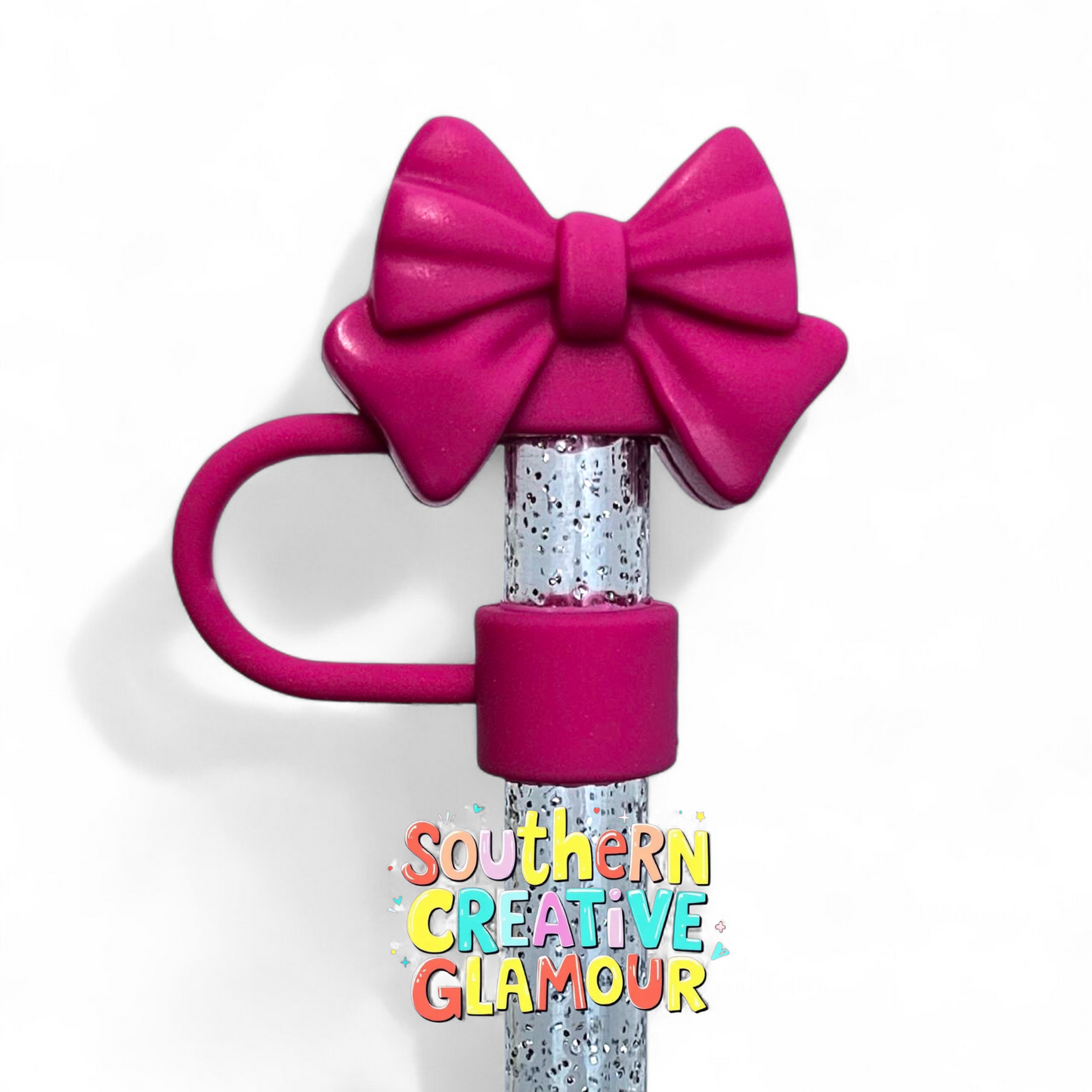 Fuchsia Pink 3D Bow 10mm Straw Topper by Southern Creative Glamour 