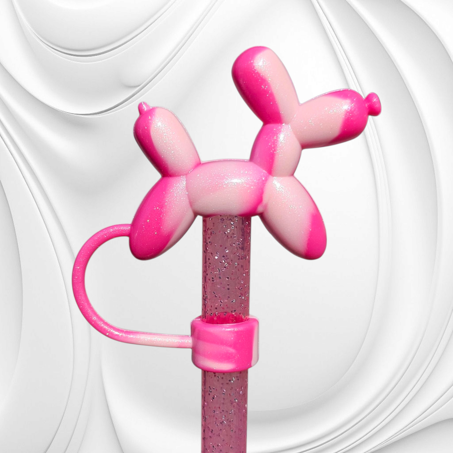 Barbie Pink Shimmer 3D Silicone Balloon Dog Straw Topper. 